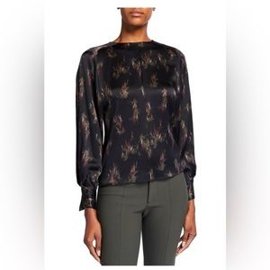 Vince Wisteria Popover Silk Blouse Black Floral